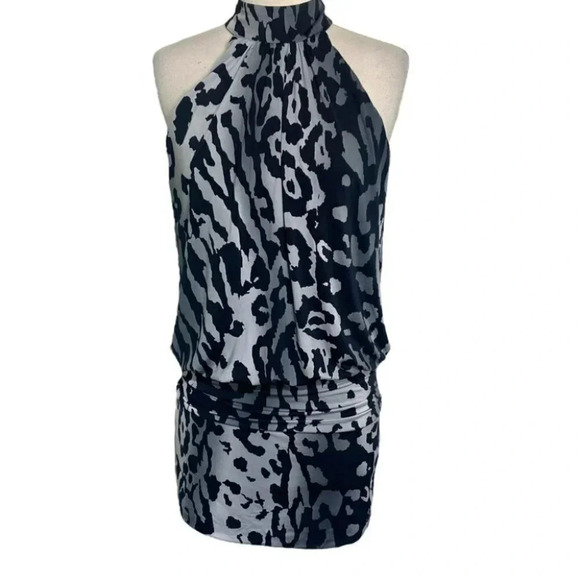 Fredericks of Hollywood XS  black & gray animal print halter‎ mini dress - Picture 2 of 8